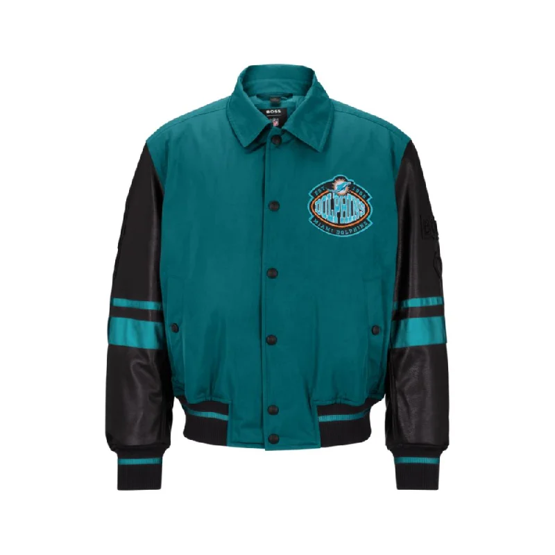 BOSS x NFL water-repellent bomber jacket with collaborative branding