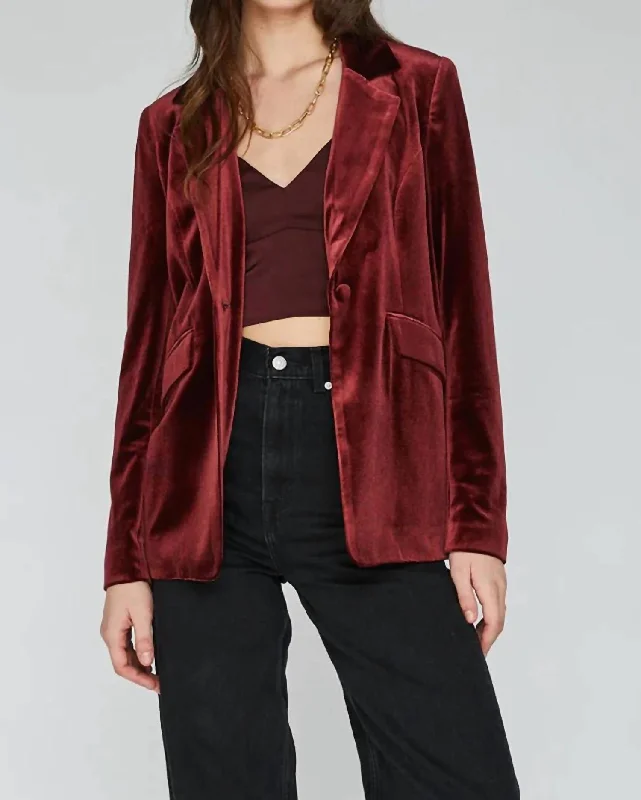 Plus Size Women's Cropped Velvet Blazers in Burgundy for a Night Out Candace Jacket In Rum