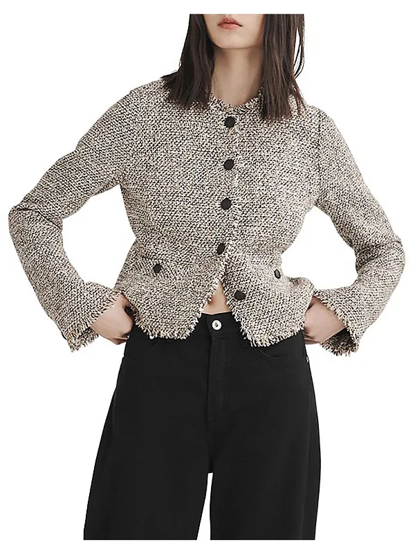 Oversized Women's Printed Blazers in Animal Patterns for a Statement Piece Carmen Womens Tweed Suit Separate Collarless Blazer