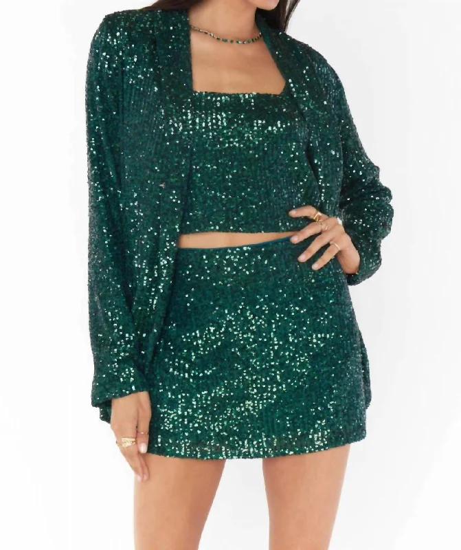 Single - Breasted Women's Linen Blend Blazers in Earth Tones for Casual Wear Dance Blazer In Emerald Sequins