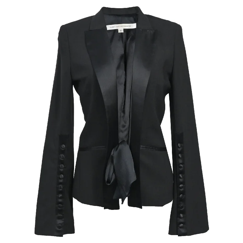 Plus Size Women's Cropped Velvet Blazers in Burgundy for a Night Out Diane Von Furstenberg Satin Tie Front Blazer in Black Wool