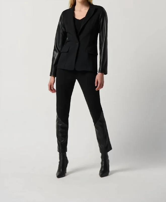 Single - Breasted Women's Corduroy Blazers in Mustard Yellow for an Autumn Vibe Faux Leather Blazer In Black