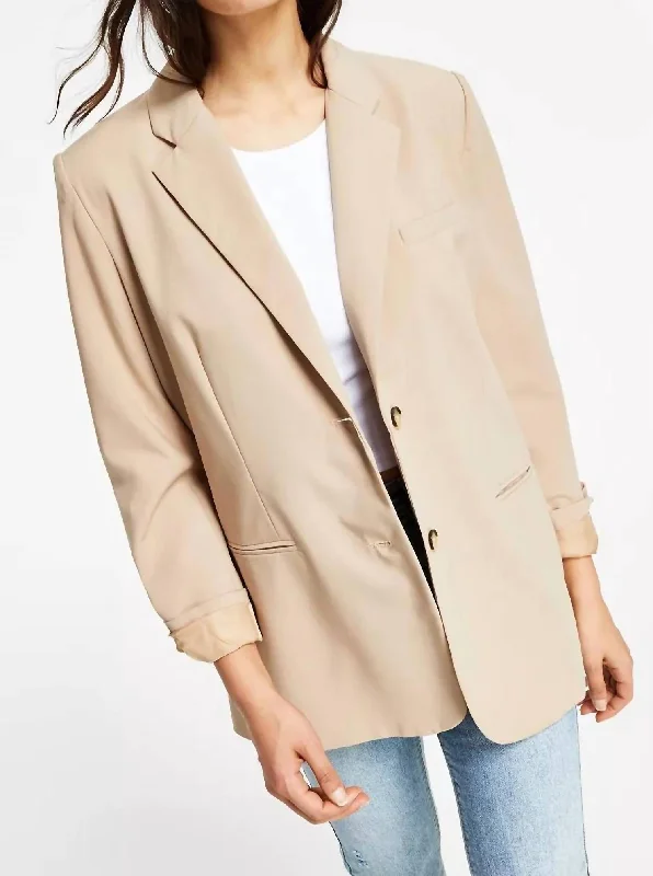 Plus Size Women's Cropped Velvet Blazers in Burgundy for a Night Out Felix Two-Button Blazer In Toast