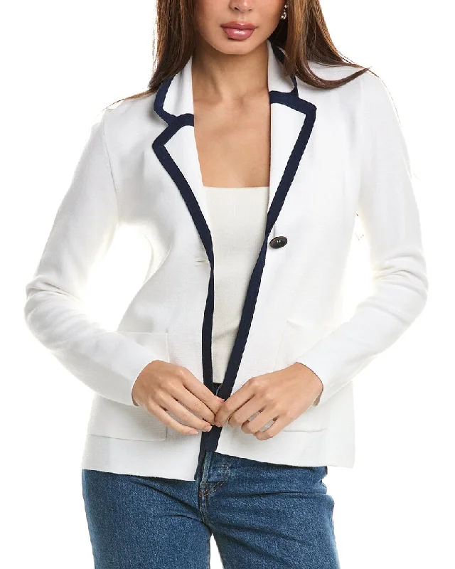 Women's Tailored Stretch Blazers in Navy Blue for Business Meetings Forte Cashmere Tipped Cashmere-Blend Blazer Women's Tailored Stretch Blazers in Navy Blue for Business Meetings Forte Cashmere Tipped Cashmere-Blend Blazer