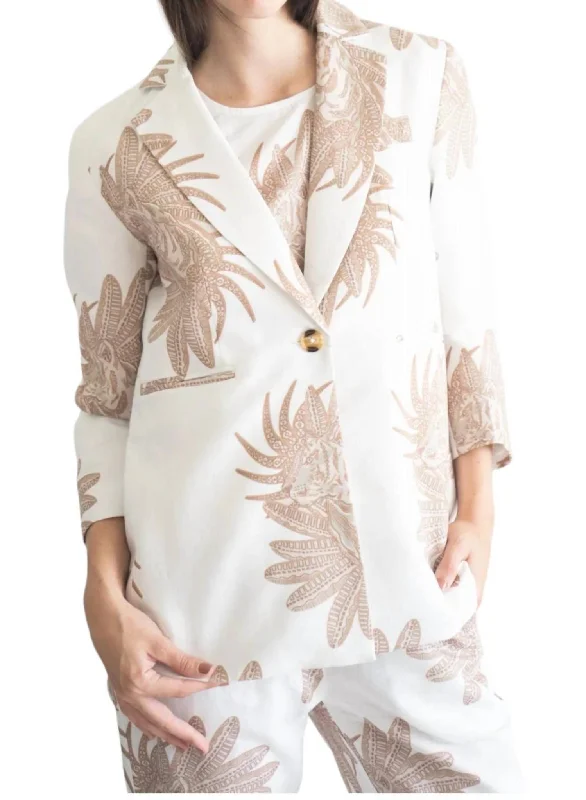 Women's Belted Blazers in Camel Color for a Sophisticated Outfit Greek Blazer In Tiger White
