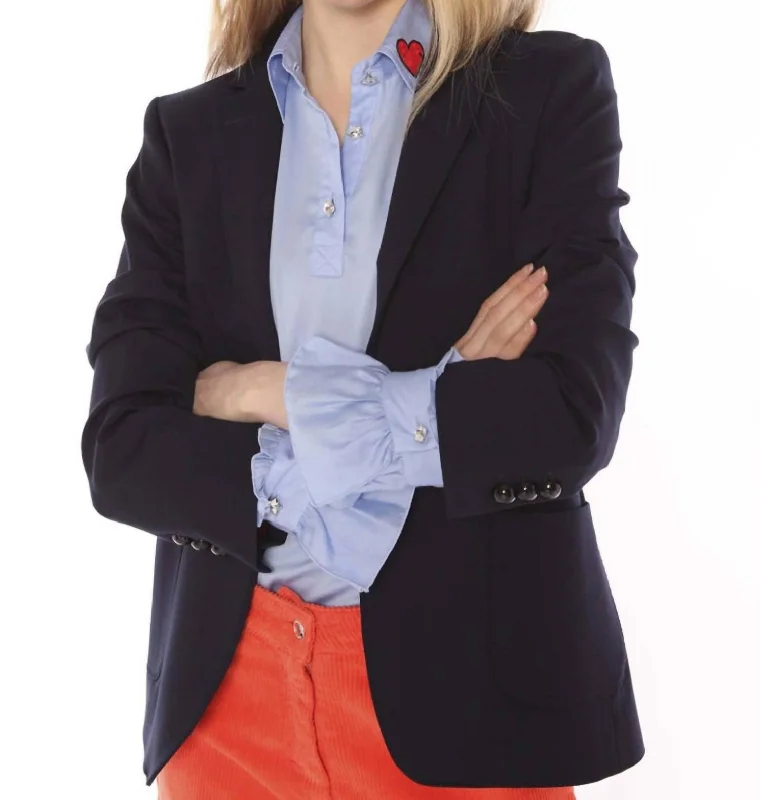 Double - Breasted Women's Leather Blazers in Taupe for an Edgy Look Harlow Embroidered Jacket In Navy