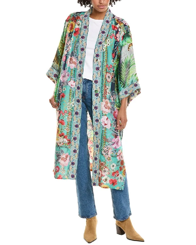 Women's Notched Lapel Blazers in Beige for a Timeless Outfit Johnny Was Eliza Reversible Silk Kimono