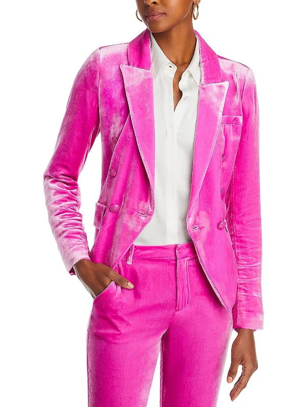 Plus Size Women's Ruffled Blazers in Pink for a Girly and Fashionable Look Kenzie Womens Velvet Suit Separate Double-Breasted Blazer