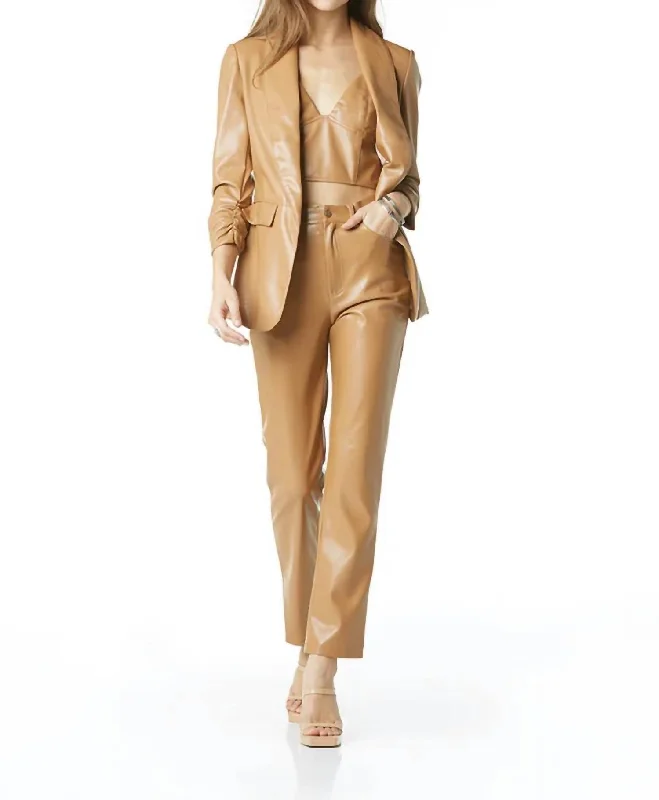 Plus Size Women's Double - Breasted Wool Blazers for Winter Office Wear Kia Faux Leather Blazer In Soft Brown