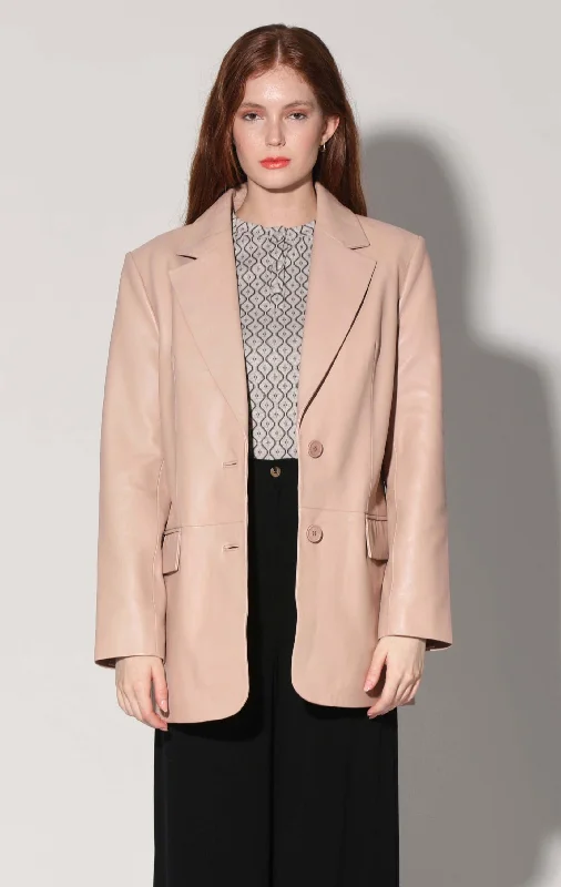 Women's Peplum Blazers in Emerald Green for a Stylish Work Attire Kira Blazer, Rose Pink - Leather