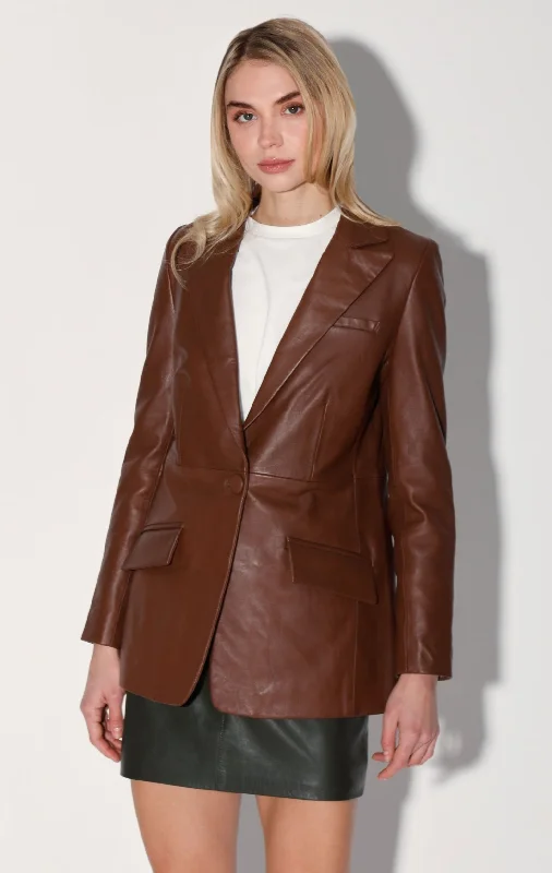 Plus Size Women's Military - Inspired Blazers with Gold Accents for a Bold Look Mia Blazer, Walnut - Leather