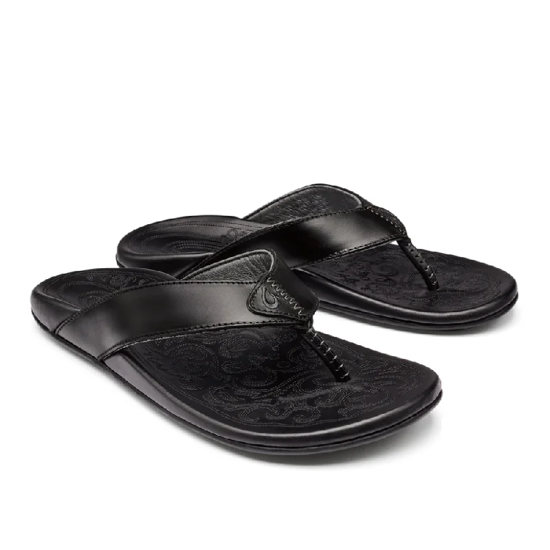 Olukai Mekila Leather Beach Sandals - 10488-4040 Black