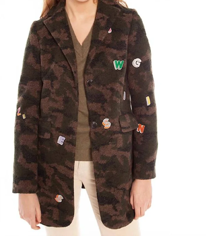 Plus Size Women's Embroidered Blazers in Floral Patterns for a Feminine Touch Oxford Embroidered Coat In Camouflage Zermat
