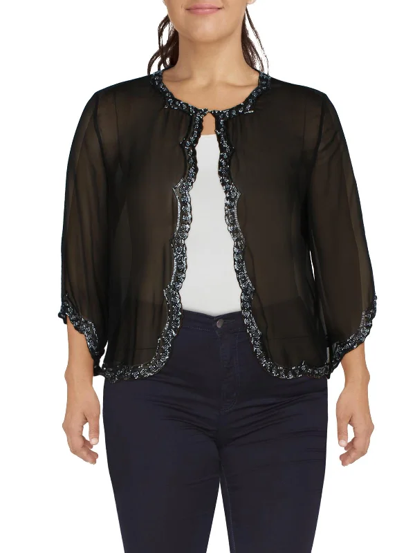 Plus Size Women's Cropped Velvet Blazers in Burgundy for a Night Out Petites Womens Chiffon Beaded Collarless Blazer Plus Size Women's Cropped Velvet Blazers in Burgundy for a Night Out Petites Womens Chiffon Beaded Collarless Blazer