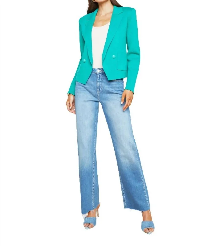 Plus Size Women's Military - Inspired Blazers with Gold Accents for a Bold Look Sofia Knit Blazer In Bright Seafoam