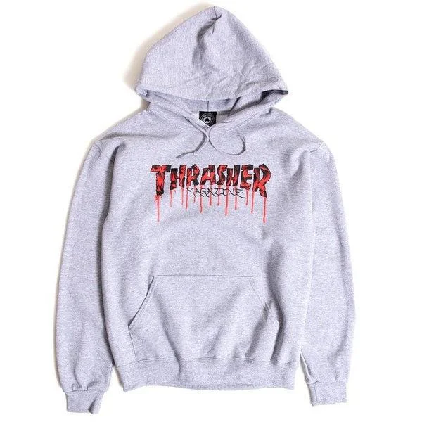 Thrasher Blood Drip Hoodie Ash Grey