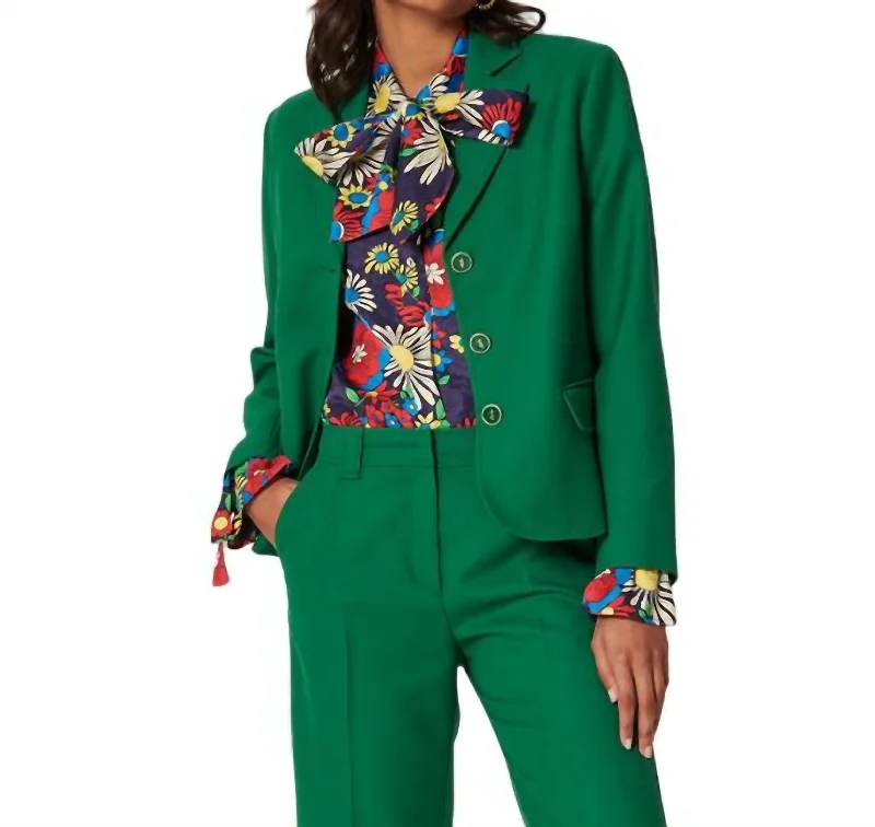 Single - Breasted Women's Tweed Blazers with Gold Buttons for a Classic Look Venitien Jacket In Emeraude