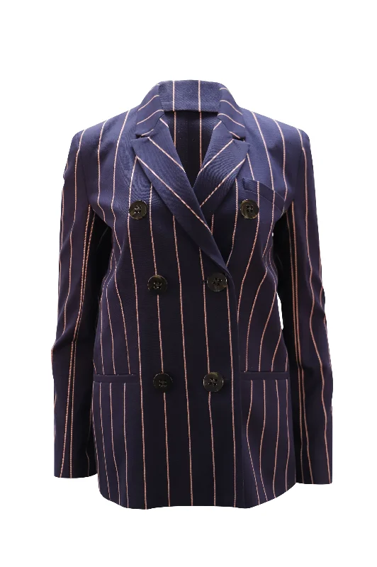 Oversized Women's Checkered Blazers in Black and White for a Trendy Style Victoria Beckham Double-Breasted Pinstriped Blazer in Blue Cotton