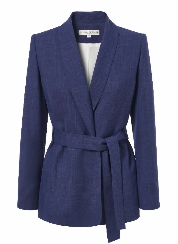 Plus Size Women's Ruffled Blazers in Pink for a Girly and Fashionable Look Women's Berline Wool Belted Jacket In Navy