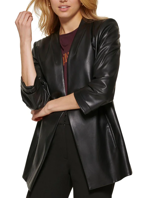 Women's Belted Blazers in Camel Color for a Sophisticated Outfit Womens Faux Leather Collarless Open-Front Blazer Women's Belted Blazers in Camel Color for a Sophisticated Outfit Womens Faux Leather Collarless Open-Front Blazer