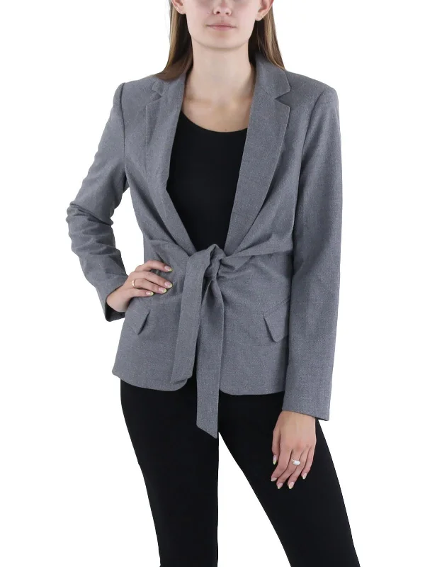 Plus Size Women's Cropped Velvet Blazers in Burgundy for a Night Out Womens Heathered Tie Front Open-Front Blazer