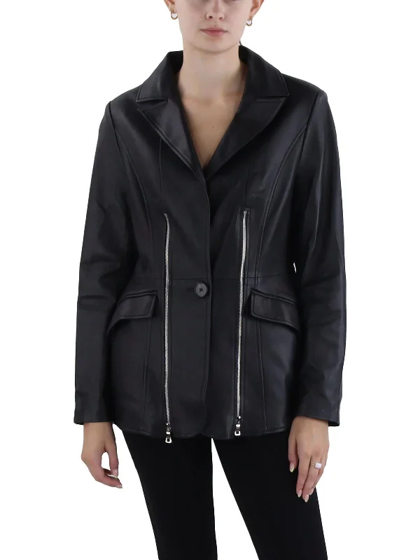 Plus Size Women's Double - Breasted Wool Blazers for Winter Office Wear Womens Leather Notch Collar One-Button Blazer