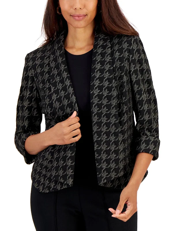 Women's Belted Blazers in Camel Color for a Sophisticated Outfit Womens Metallic Houndstooth Open-Front Blazer