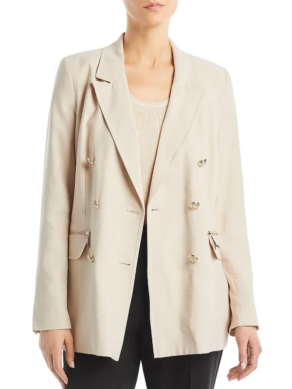 Double - Breasted Women's Leather Blazers in Taupe for an Edgy Look Womens Sailor Collared Double-Breasted Blazer