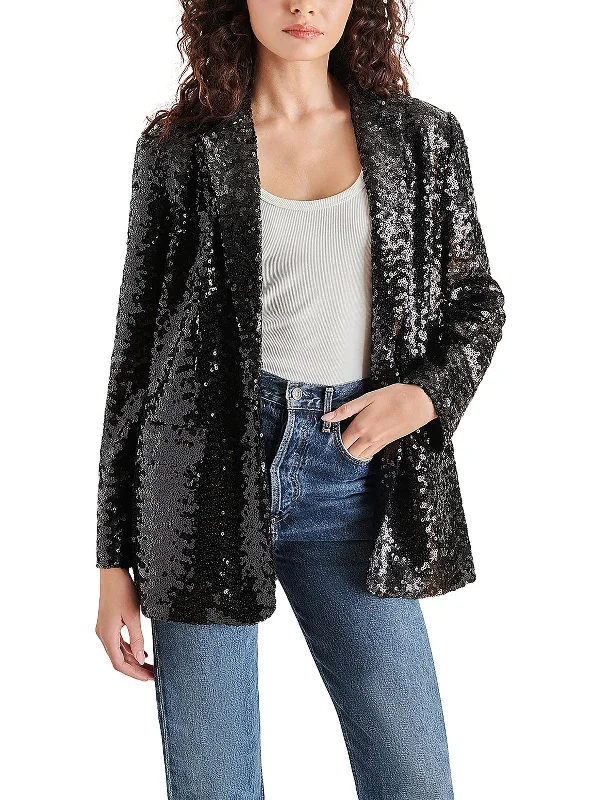 Women's Peplum Blazers in Emerald Green for a Stylish Work Attire Womens Sequined Notch Collar One-Button Blazer