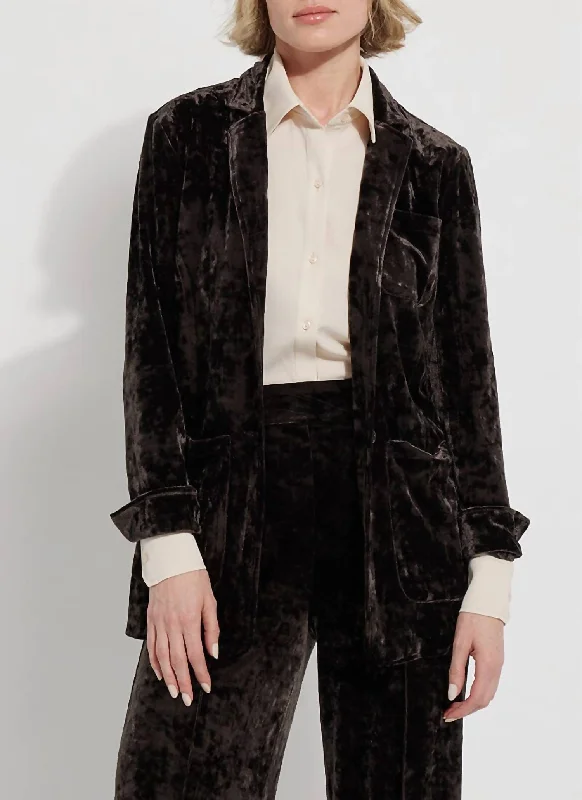 Double - Breasted Women's Leather Blazers in Taupe for an Edgy Look Women's Shay Crushed St Velvet Suit Blazer In Double Espresso