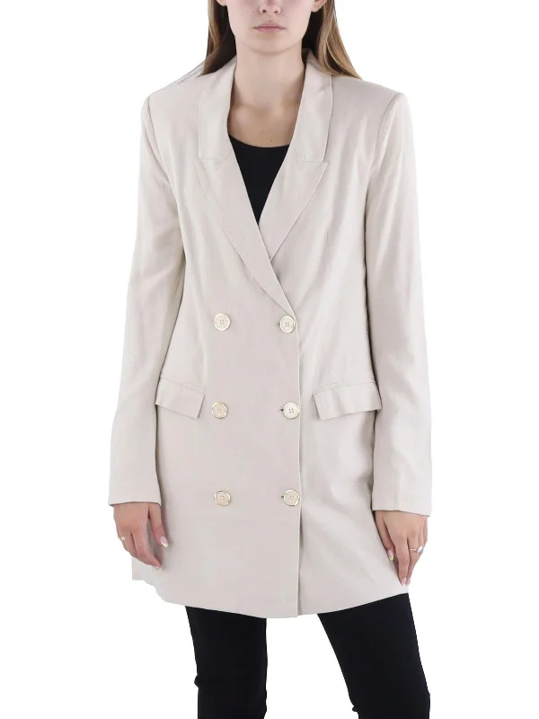 Single - Breasted Women's Tweed Blazers with Gold Buttons for a Classic Look Womens Slub Business Double-Breasted Blazer