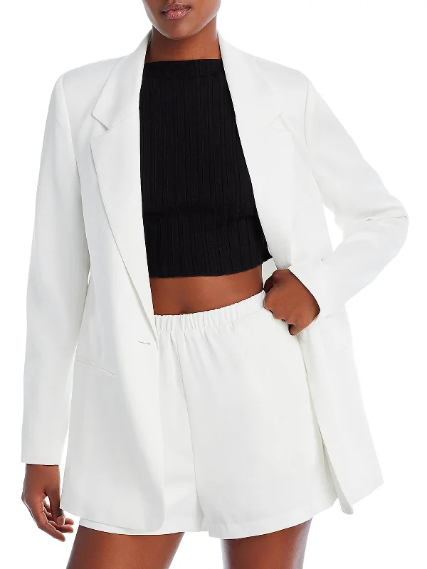 Women's Tailored Stretch Blazers in Navy Blue for Business Meetings Womens Textured Polyester One-Button Blazer
