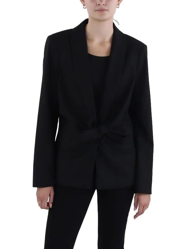 Plus Size Women's Faux Fur - Trimmed Blazers in Black for a Luxurious Look Womens Tie Front Business Open-Front Blazer