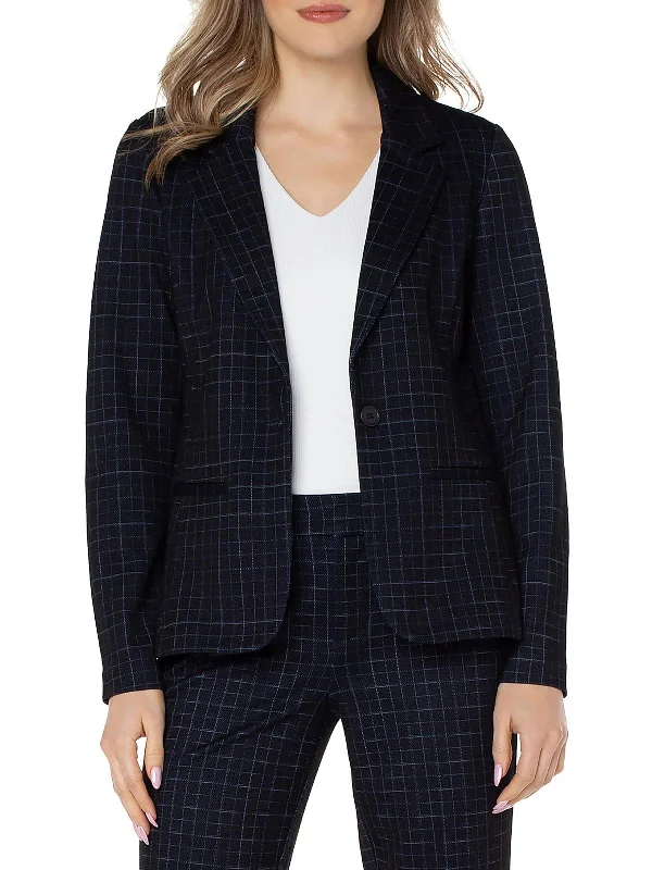 Women's Slim - Fit Blazers in Charcoal Gray for a Professional Appearance Womens Window Pane Suit Separate One-Button Blazer