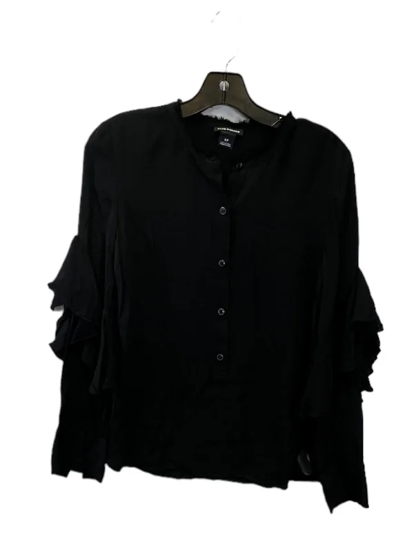 Black Top Long Sleeve Designer Club Monaco, Size S