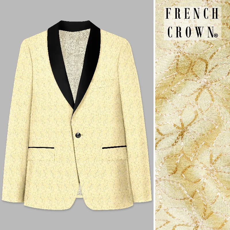 Blond Yellow Flower Embroidered Tuxedo Blazer