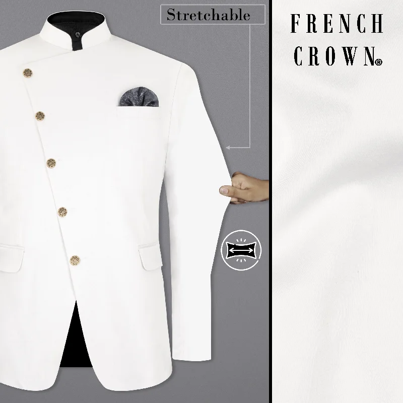 Bright White Cross Placket Stretchable Premium Cotton Bandhgala traveler Blazer