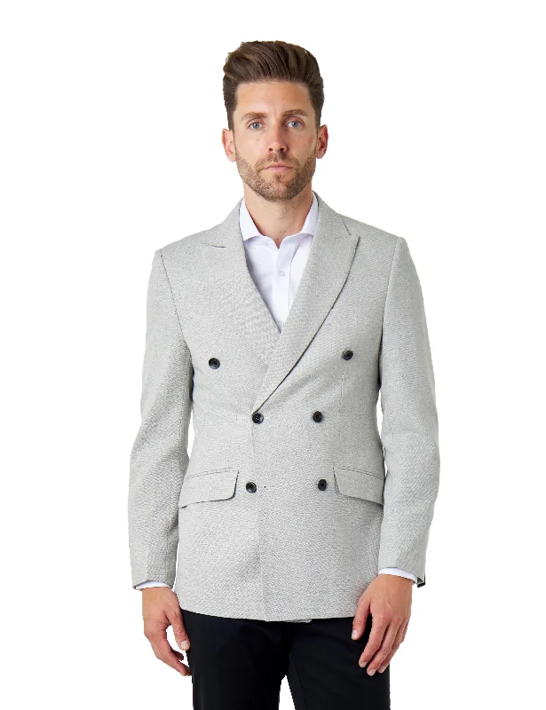 CALIX – Grey Herringbone Tailored Double Breasted Blazer