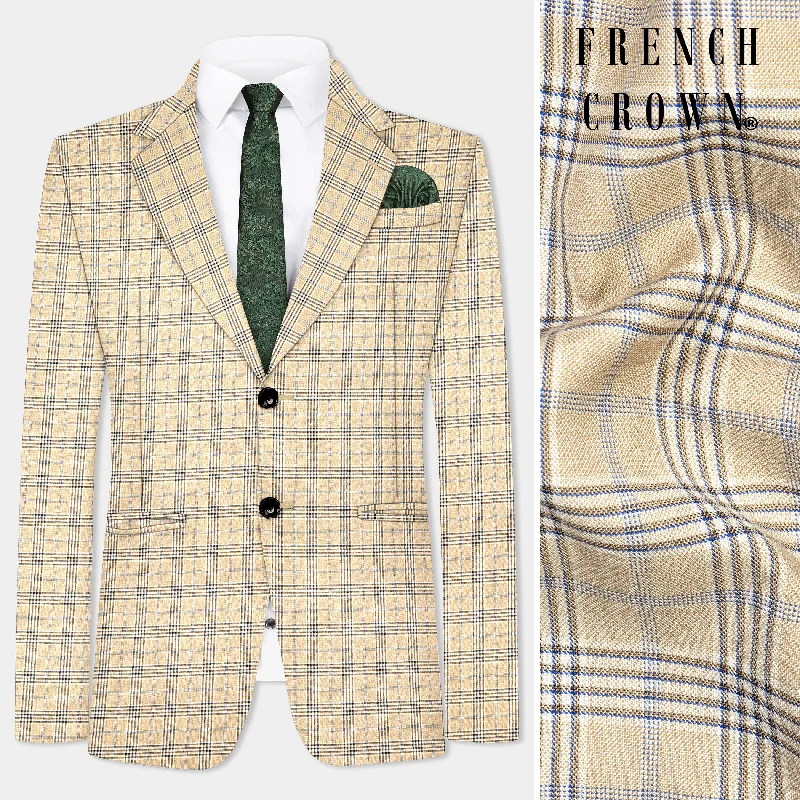 Cameo Cream Plaid Super Fine Wool Blend Single Breasted Blazer