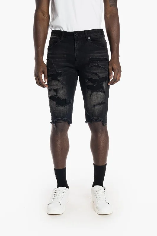 SMOKE RISE RIPOFF SEMI BASIC DENIM SHORT (DUSTY BLACK)