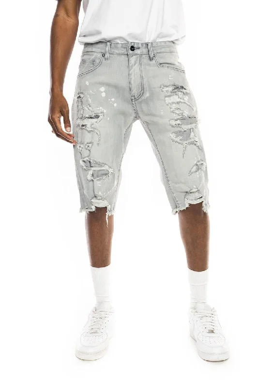 SMOKE RISE RIPOFF SEMI BASIC DENIM SHORT (LT. GREY)