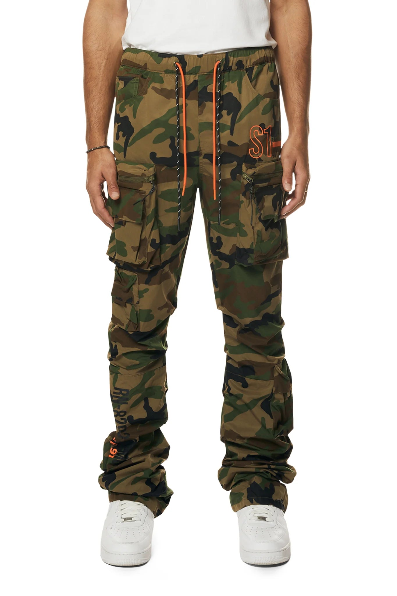 Utility Cargo Stacked Windbreaker Pants - Wood Camo