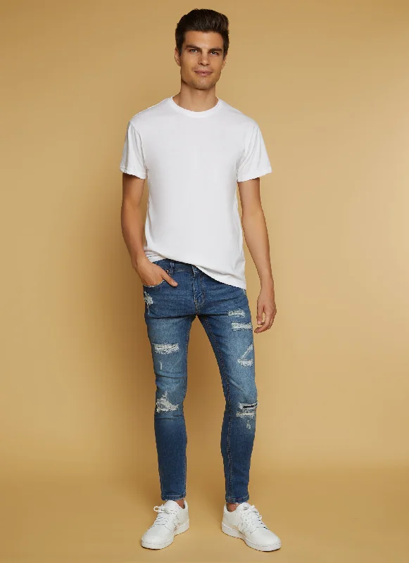 Mens Acid Wash Patch and Repair Skinny Jeans