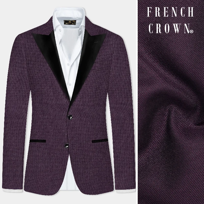 Eminence Purple Solid Wool Blend Peak Collar Tuxedo Blazer