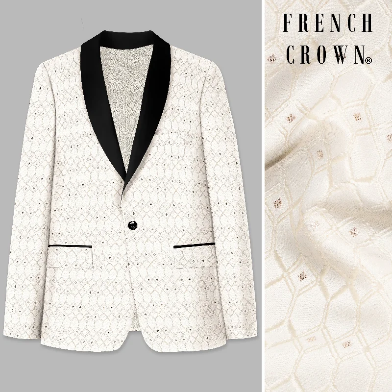 Fantasy Cream Trellis Jacquard Weave Tuxedo Blazer