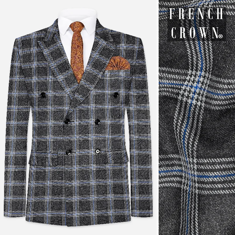 Iridium Gray Plaid Tweed Double Breasted Blazer