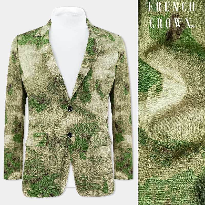 Kelp Green and Fern Green Tie Dye Printed Premium Cotton Blazer