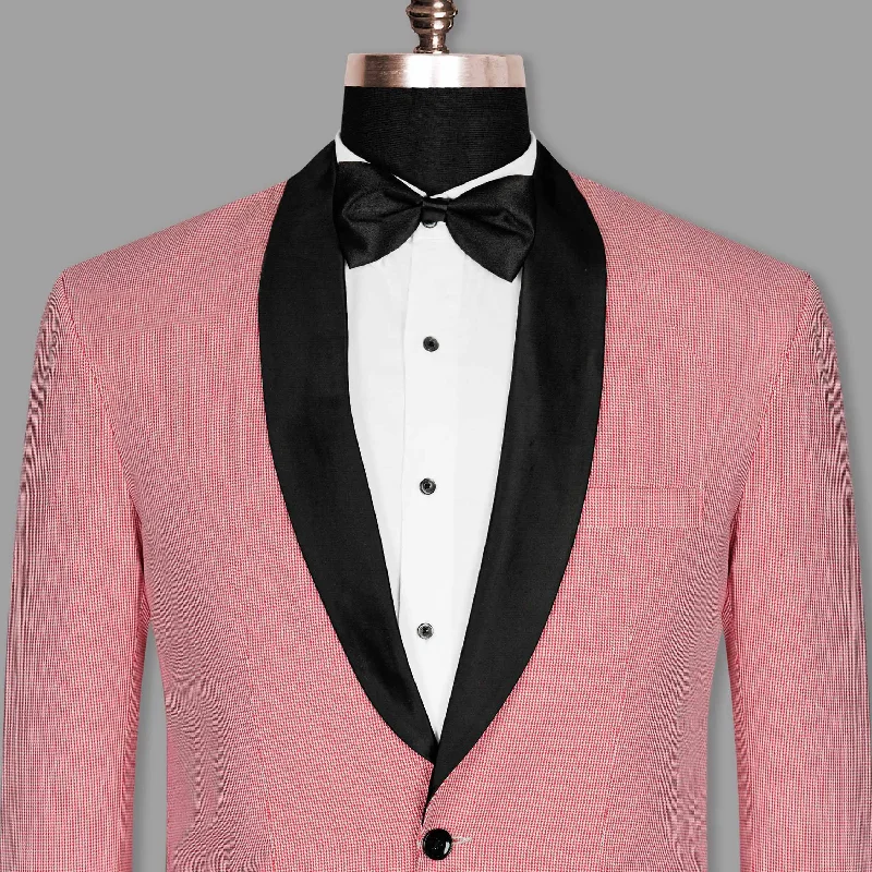 Light Red micro Houndstooth Tuxedo Blazer