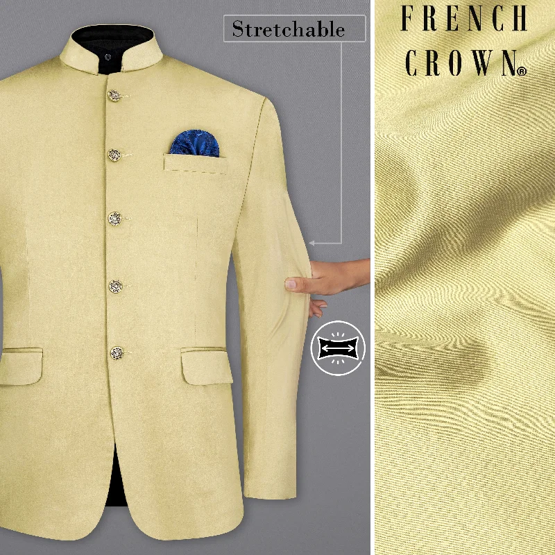 Maize Cream Stretchable Bandhgala Premium Cotton traveler Blazer