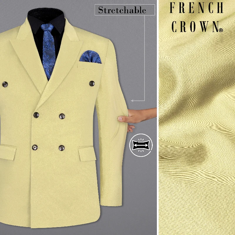 Maize Cream Stretchable Double Breasted Premium Cotton traveler Blazer